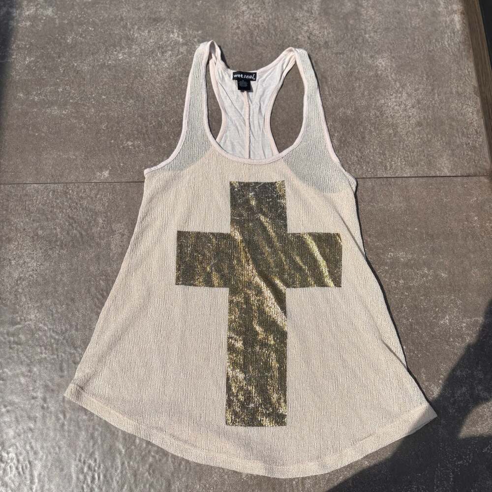 Wet Seal Gold Cross Graphic Tank Top
